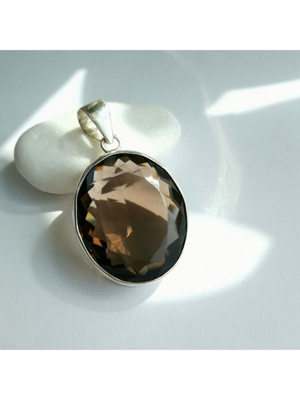 Vintage Fancy cut Smokey Topaz Smoky Quartz pendant necklace